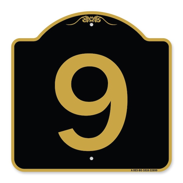 Signmission Designer Series Sign-Sign W/ Number 9, Black & Gold Aluminum Sign, 18" x 18", BG-1818-22899 A-DES-BG-1818-22899 - main